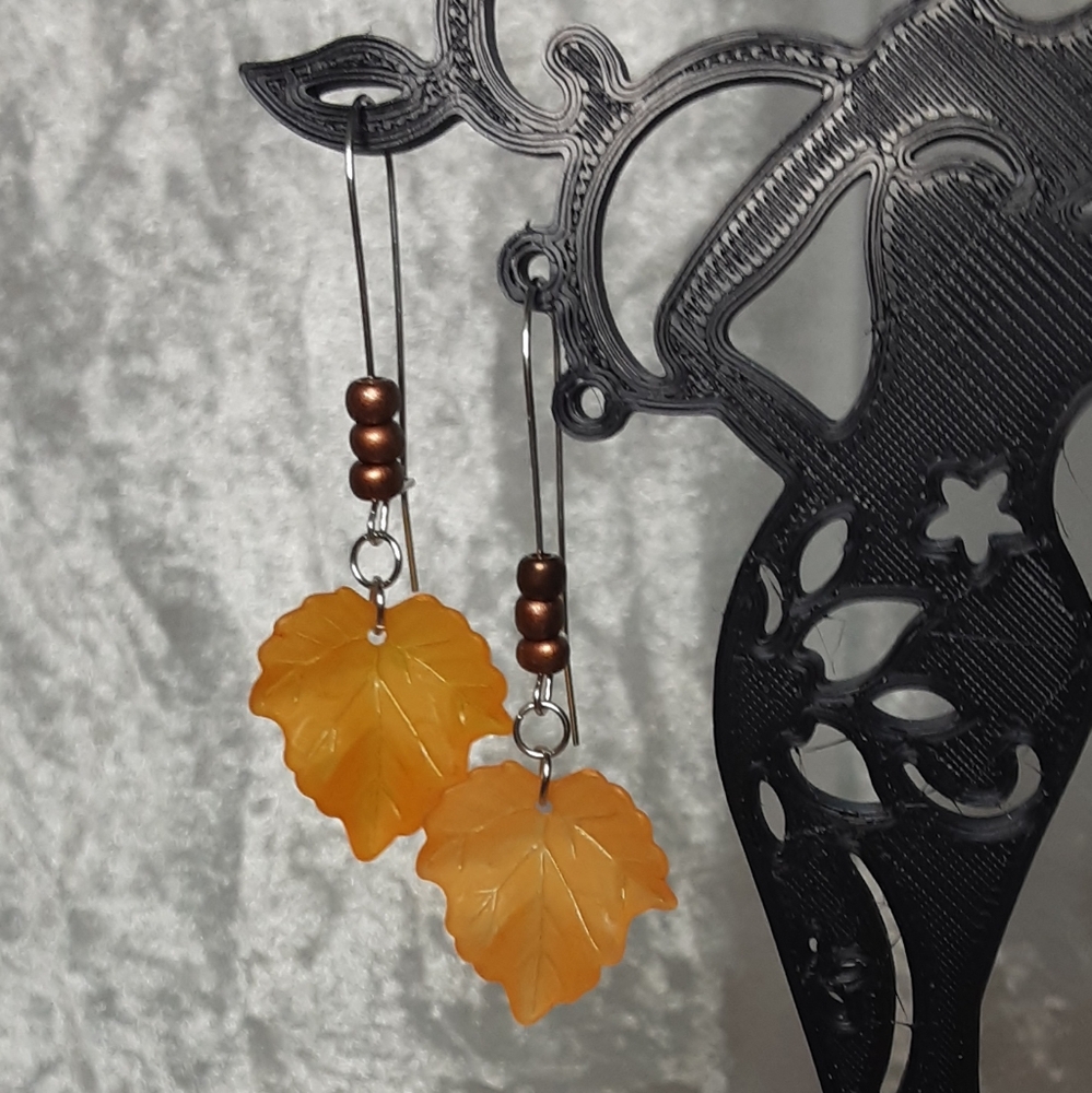 Handmade Autumn Leaf Earrings Pale Orange  Brown